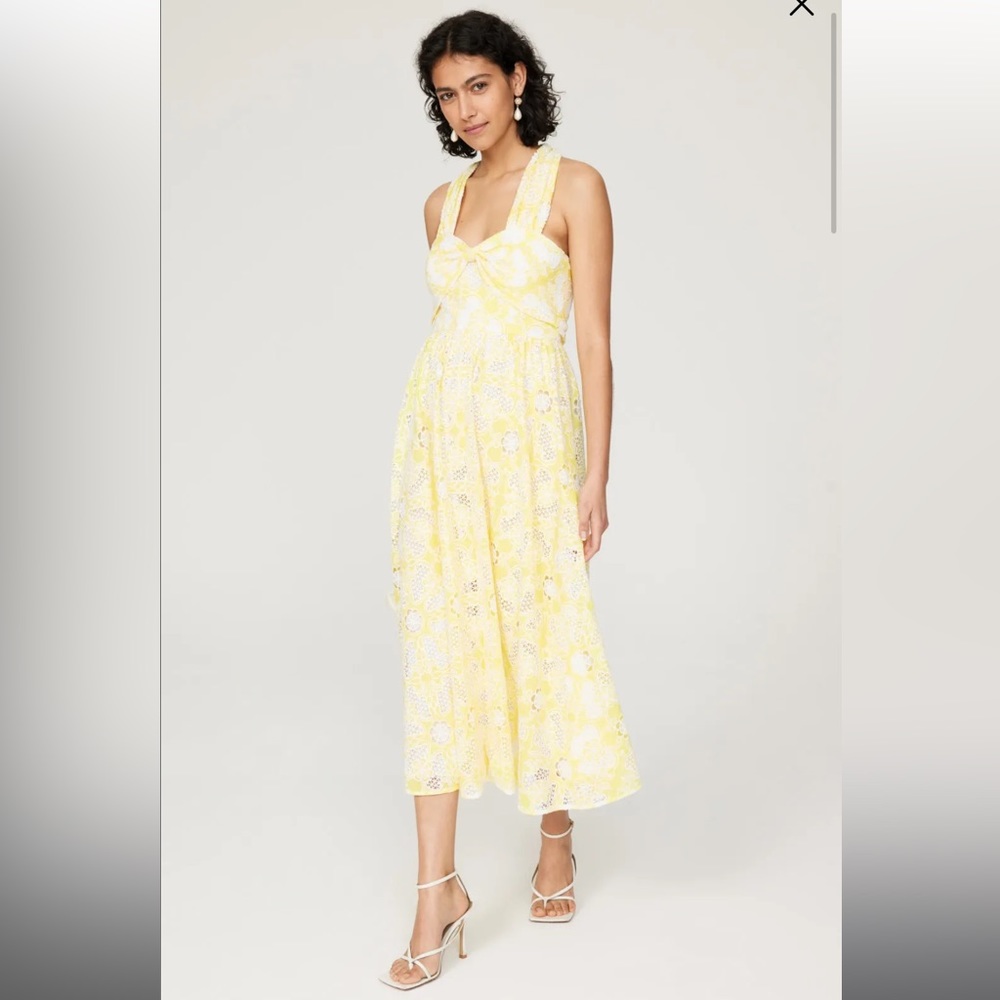 Badgley Mischka yellow bow lace dress